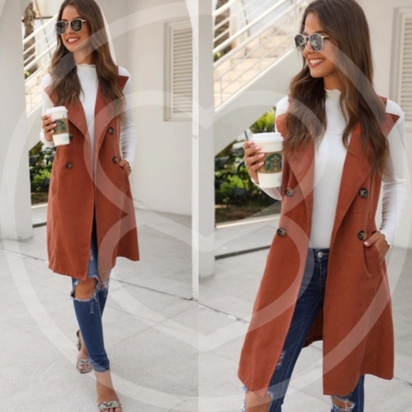 BellanBlue Jackets & Blazers - Waterfall button long pocket Vest jacket - rust